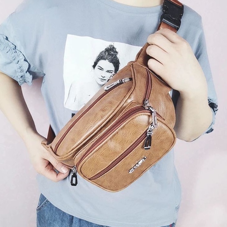 พร้อมส่ง กระเป๋าสะพายข้าง พาดลำตัว กระเป๋าคาดอก 6ช่อง PU กระเป๋าแฟชั่น