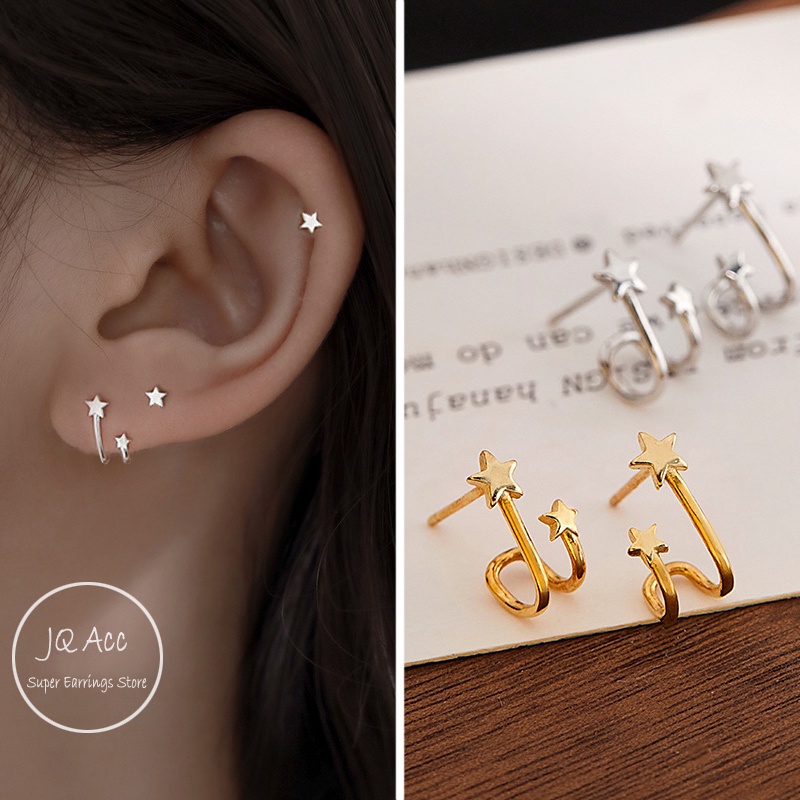 ต่างหูสตั๊ด ทอง 14k สําหรับผู้หญิง ต่างหูดาวคู่ สําหรับผู้หญิง ต่างหู Hikaw สําหรับเด็ก ชุดเครื่องประดับ