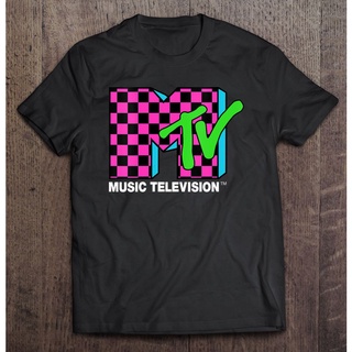 เสื้อยืด พิมพ์ลายโลโก้ Mtv สีชมพู และสีฟ้า สไตล์คลาสสิก