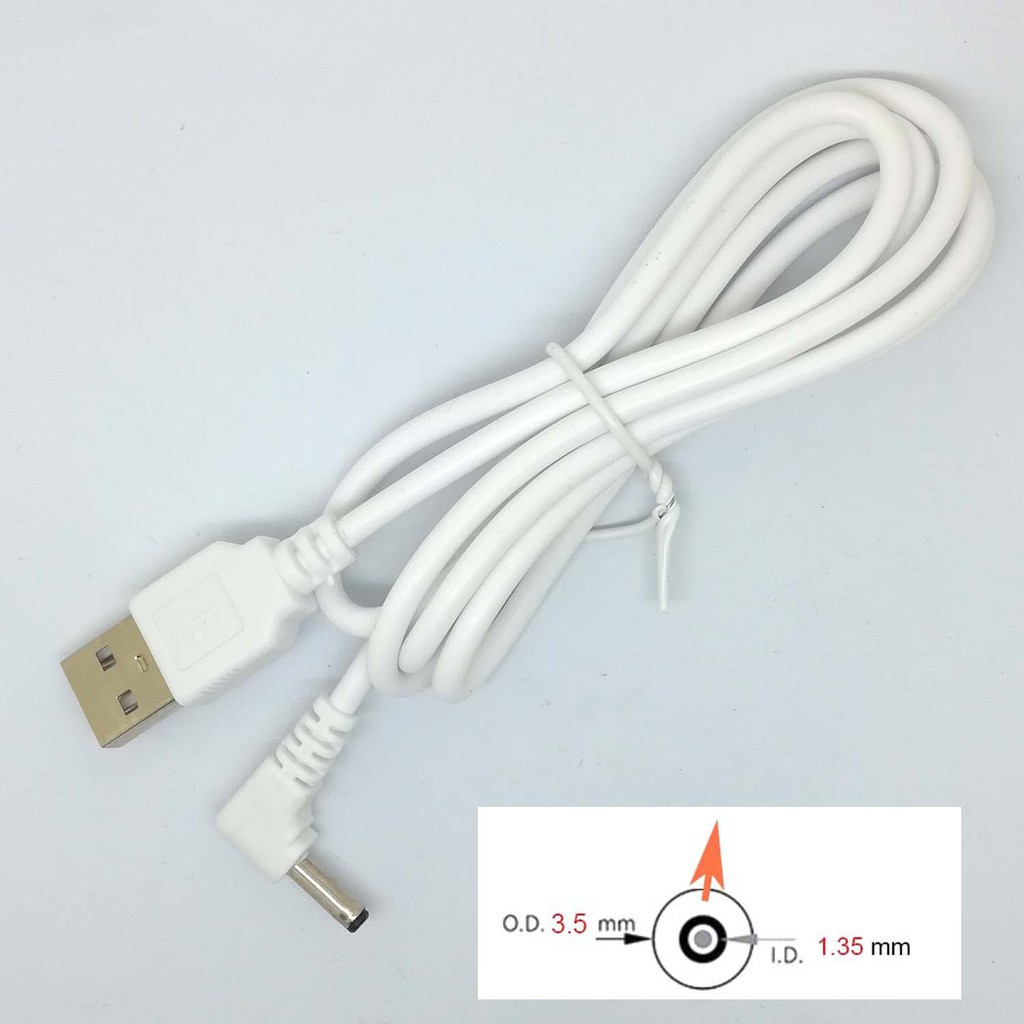 90 มุม USB ชาย 5V DC 3.5 มม.X 1.35 มม.ขั้วต่อบาร์เรลสายสีขาว c446
