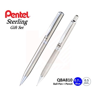 ชุดปากกาลูกลื่น+ดินสอ Pentel QBA810 ด้ามสีเงิน