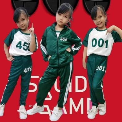 ชุดเด็กลายสควิดเกม SQUID GAME (15-25 กิโล) ชุดวอร์มสีเขียวเสื้อ+ขายาว/เสื้อยืดแขนสั้น+ขายาว/ 001-456