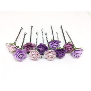 Flowerytaleshop Set กิ๊ฟดอกกุหลาบ 10 ชิ้น สีม่วง 053