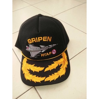 หมวกแก๊ปเครื่องบินกริเพ่น Gripen SAAB กองทัพอากาศ มีช่อชัยพฤกษ์ 2 ช่อ