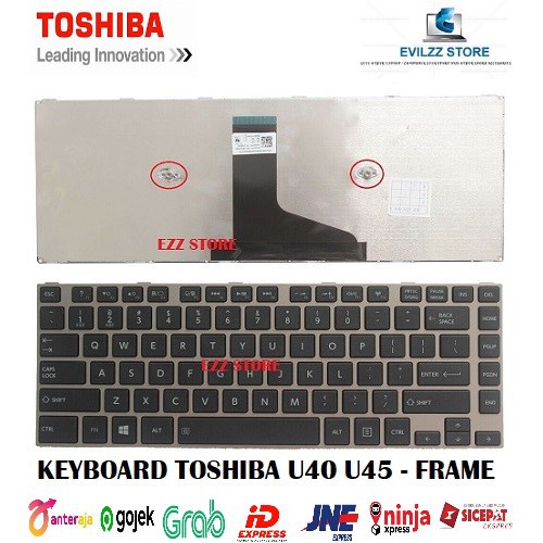 TOSHIBA SATELLITE คีย์บอร์ด U40 U40A U40-A U40T U40T-A U45 U45A U45-A U45T-A SILVER FRAME พร้อมไฟส่อ