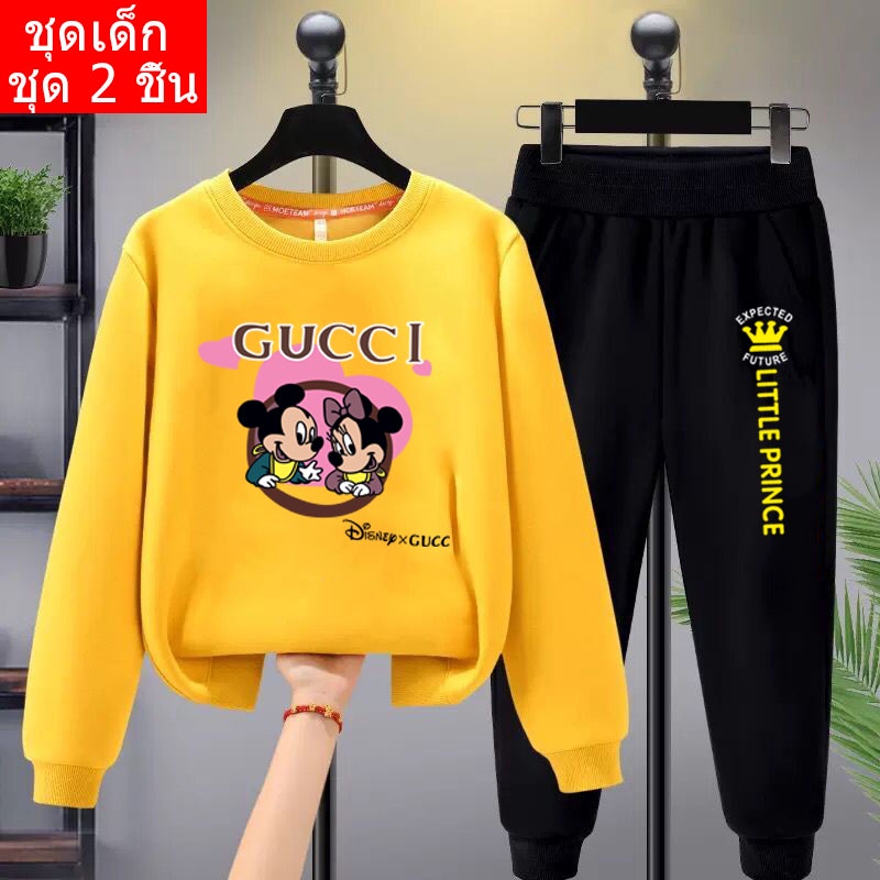 **ปลีก-ส่ง** ชุดเซ็ทเด็ก K-2111-O+TKU342 เสื้อแขนยาว+กางเกงขายาว ลายการ์ตุน สีสันสดใส่ ใส่ได้อายุ2-1