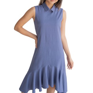 CALLA CREATIV ชุดเดรส ผู้หญิง แขนกุด เดรสยาวชายระบาย สีน้ำเงิน Leila Dress - Blue