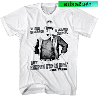 TSHIRTฝ้ายเสื้อยืด พิมพ์ลาย John Wayne Man Deserves A Second Chance สําหรับผู้ชายs-5xl