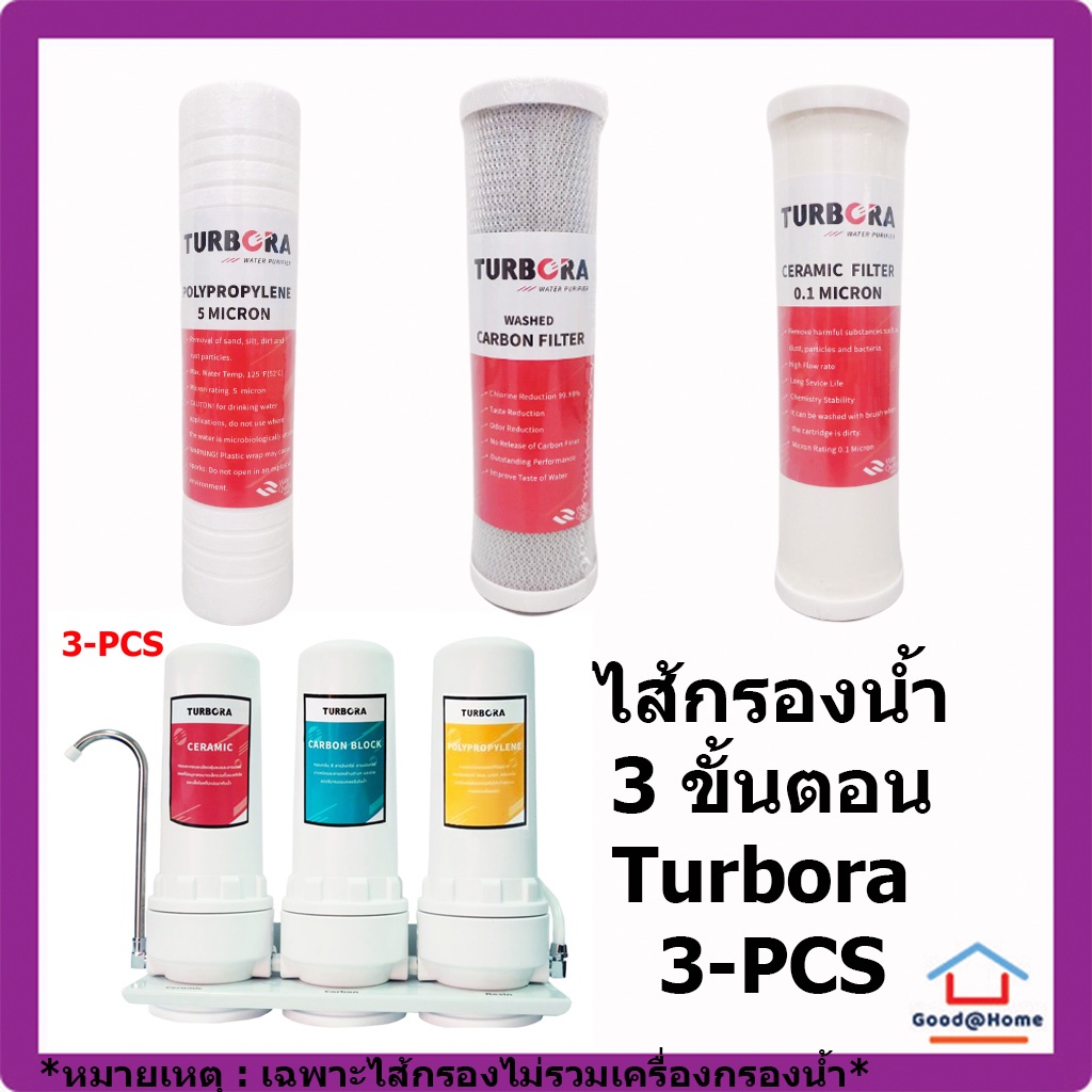 ชุดรวม ไส้กรอง Turbora 3 ขั้นตอน สำหรับเครื่อง Turbora 3-PCS Water Filter Water Purifier ไส้กรอง เครื่องกรองน้ำ
