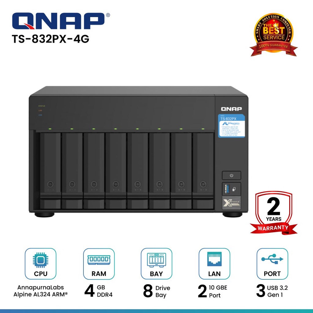 Qnap TS-832PX-4G 8-Bay Nas อุปกรณ์จัดเก็บข้อมูลบนเครือข่าย