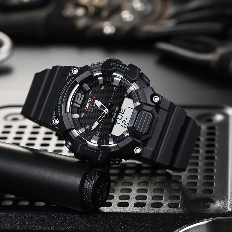 นาฬิกาคาสิโอ Casio ชายพลังสิบปี ตัวชี้ดิจิตอลจอแสดงผลคู่กีฬาอิเล็กทรอนิกส์นาฬิกา HDC-700AEQ110