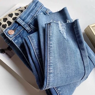 S-XL ยีนส์ขายาวเอวสูงดีไซน์สวยๆ สไตล์เกาหลีสินค้าพร้อมส่งห้ามพลาด