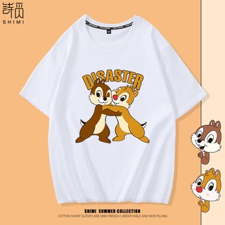 Disney เสื้อยืดแขนสั้น ผ้าฝ้ายแท้ ทรงหลวม ลายการ์ตูนดิสนีย์ ชิปมังค์น่ารัก แฟชั่นฤดูร้อน