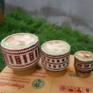กระติ๊บข้าวใส่ข้าวเหนียว มีให้เลือกขนาด ไซส์ 3 " / 5.5" / 6.5" นิ้ว ลายสานสวย ใส่ข้าวอาหารประดับเงิน
