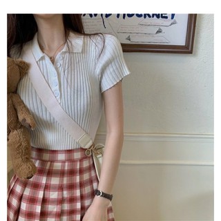 พร้อมส่ง เสื้อยืดผ้าร่อง คอปก