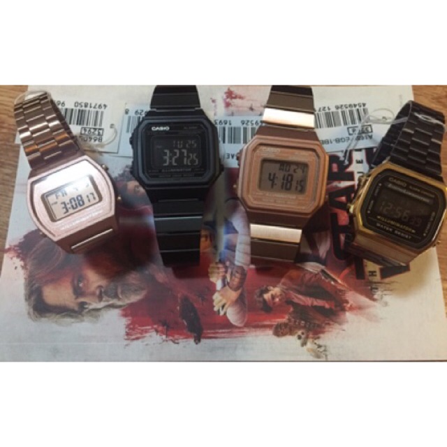 Casio นาฬิกาข้อมือคาสิโอ รุ่น A168WEGB/B640WC/B650WB ดำทอง/พิ้งโกล/ดำล้วน ของแท้