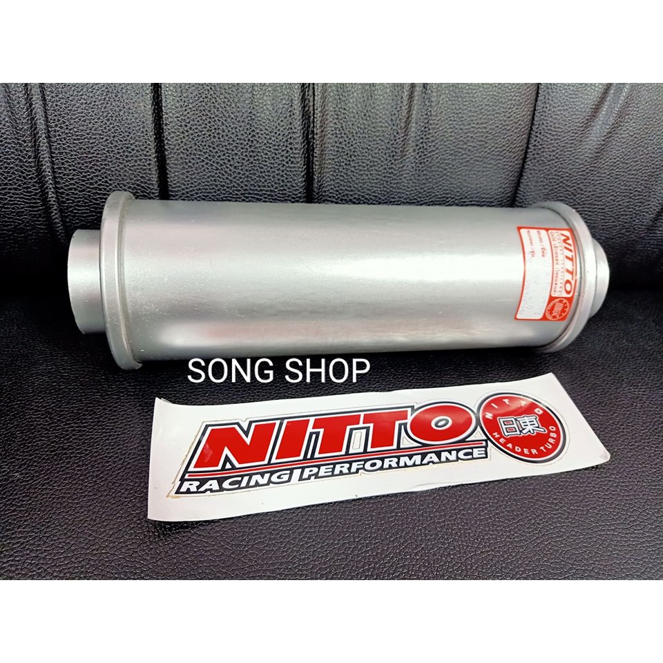 ท่อพักไอเสีย พักกลาง Nitto รู2“ยาว12“ โต4“ สูตรเกียร์ออโต้ ใส้ดัดวน เครื่องยนต์เบนซิน (หม้อพักเหล็ก)
