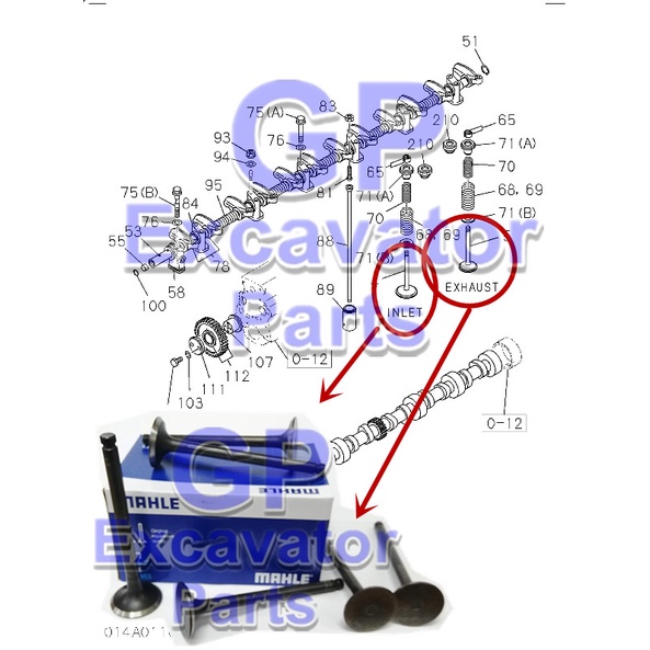 EX200-1 / UH083 / 6BD1 / 6BG1 ENGINE EXHAUST / INLET VALVE (MAHLE)