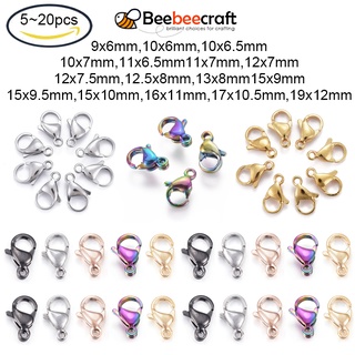 Beebeecraft ตะขอสแตนเลส 304 สําหรับทําเครื่องประดับ 5~20 ชิ้น / ดํา / ผสมสี 9~19 มม. Diy