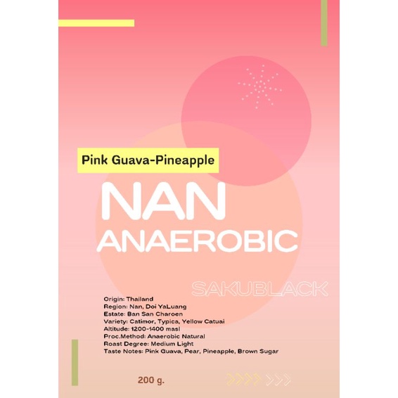 🇹🇭รอบ​คั่ว​ใหม่ 19 AUG​🇹🇭 เมล็ด​กาแฟ​ คั่วกลาง​อ่อน​ Nan​ Anaerobic (Pink​ Guava​ / Pineapple)​ 200g