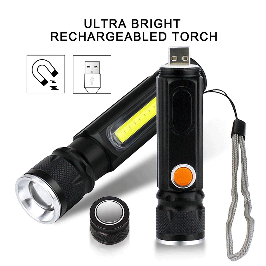 ไฟฉาย LED mini XM-L T6 + COB ซูมได้ มี 3 โหมด แบตเตอรี่ในตัว ชาร์จ USB (สีดำ) ราคา ถูกที่สุด ดีลบีเคเค แกลเลอรีภาพที่ 7
