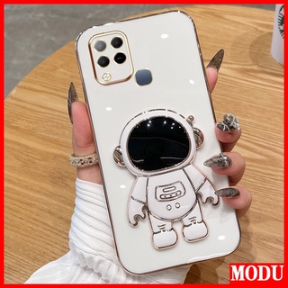 Modu เคสโทรศัพท์มือถือชุบไฟฟ้า ลายนักบินอวกาศ หรูหรา พร้อมขาตั้ง สีมาการอง สําหรับ Infinix Hot 10S NFC Hot 10T X689B X689 X689D X689C