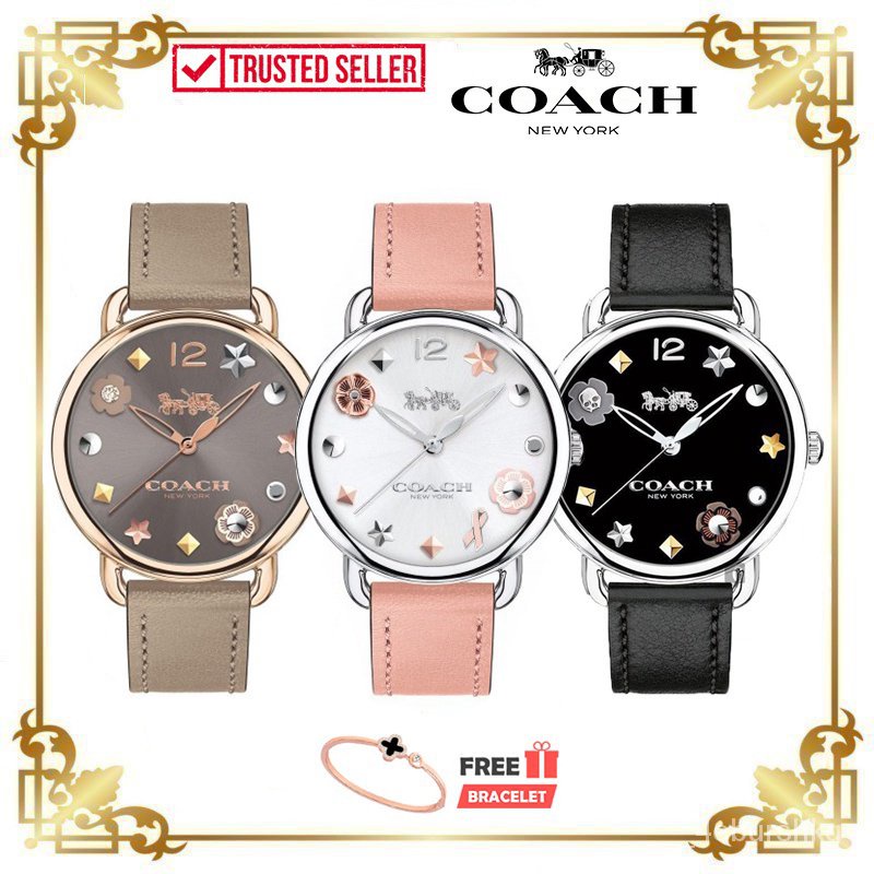 [Authentic] Coach Delancey Charm Grey Sunray Dial Women Ladies Fashion Watch - 14502797