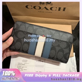 Outlet ส่วนลด🌈 COACH F26070 กระเป๋าสตางค์ผู้ชายหนังและ PVC จับคู่ง่ายกระเป๋าสตางค์ซิปยาว