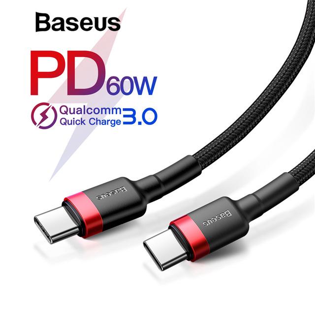 Baseus 60W Nylon Braided PD USB C to Type-C for Mate 20 Fast Charge Data Cable