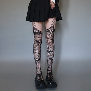 Gothic Spider Web Long Stockings Female Fishnet Socks Harajuku Bat Sling Sheer Pantyhose Tight Women for Dress Medias De Mujer