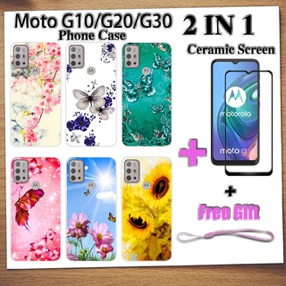 เคสโทรศัพท์ 2 IN 1 Motorola Moto G10 G20 G30 พร้อมกระจกนิรภัย เซรามิค ป้องกันหน้าจอ ฟิล์มโค้ง ผีเสื้อ