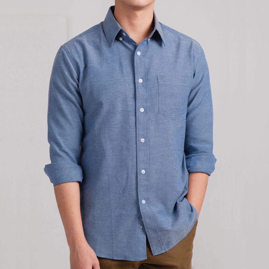 UrbanSNAPS Oxford Slimfit Long-Sleeve Navy Shirt (เสื้อเชิ้ตสีกรม ผ้าอ๊อกฟอร์ดแขนยาว) N-MOXF002NV