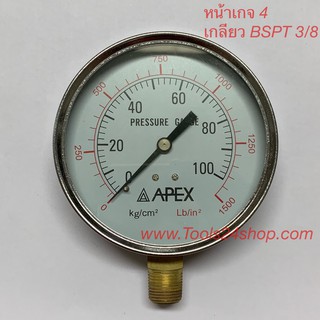 APEX เกจวัดความดัน 4"x3/8" ( 0-1500Lb/in / 0-100Kg/cm )