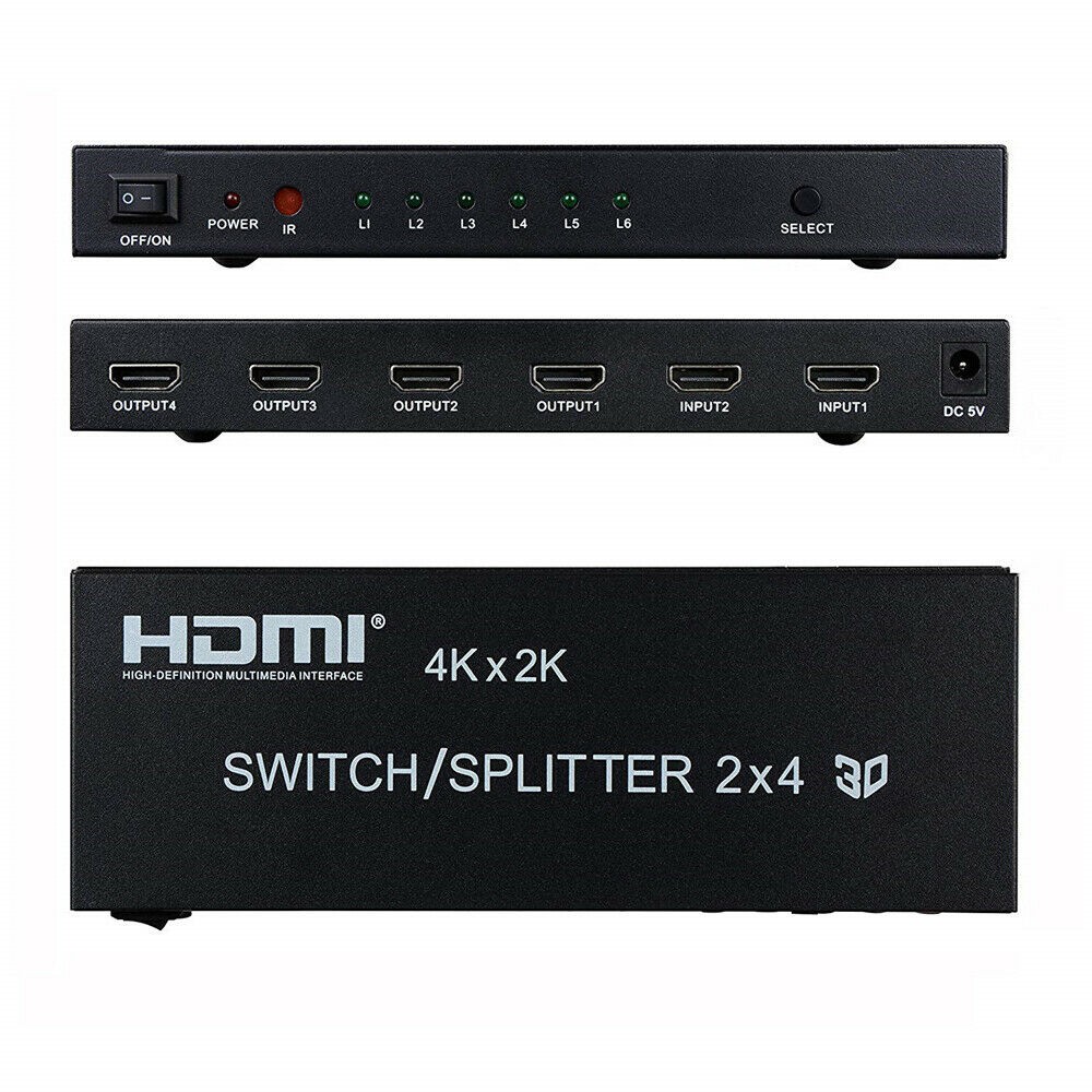 2X4 เฮดดีเอ็มไอ 4K 3D True Matrix Switch Splitter 2 In Source 4 Out Display W/ Remote