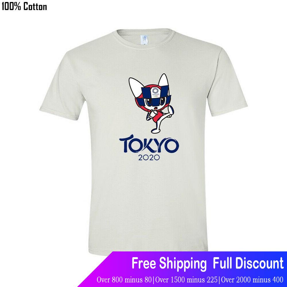 เสื้อยืดผ้าฝ้ายพิมพ์ลายโตเกียวโอลิมปิก เสื้อยืดแขนสั้น เสื้อยืดผ้าฝ้าย 100% พิมพ์ลายกราฟฟิค Miraitowa Taekwondo Tokyo Ol