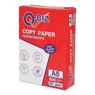 Q-BIZ A5 กระดาษถ่ายเอกสารขนาดเล็ก 80แกรม บรรจุ 500แผ่น/รีม (ขนาดเล็กเท่ากับครึ่งของกระดาษ A4 ) Copy Paper