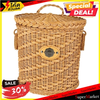 ราคาพิเศษ!! ตะกร้ากลมมีฝา MONARCH 29x29x28 ซม. สีน้ำตาล ตะกร้าผ้า BASKET WITH LID MONARCH NATURE 29X29X28CM