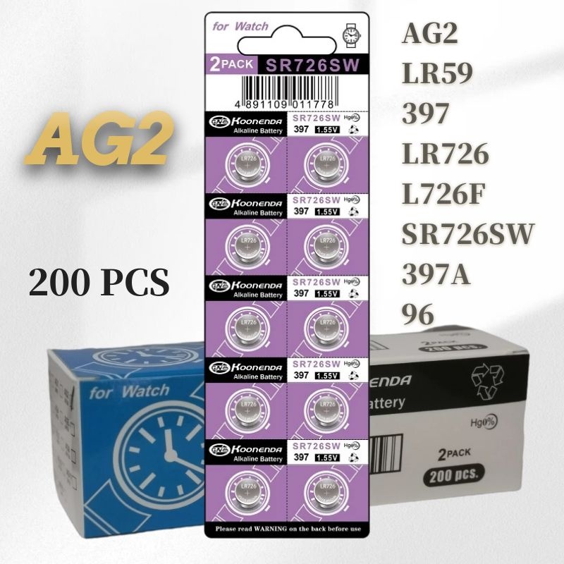 Discount Package 200Pcs AG2 1.55V 397 LR726 397A L726F SR726SW Lithium Batteries Environmental Prote