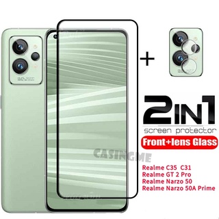 2 in 1 ฟิล์มกระจกนิรภัยกันรอยหน้าจอ เลนส์ด้านหลัง แบบเต็มจอ สําหรับ Realme C35 C31 Narzo 50 50A Prime 50i GT 2Pro Neo 2 Pro