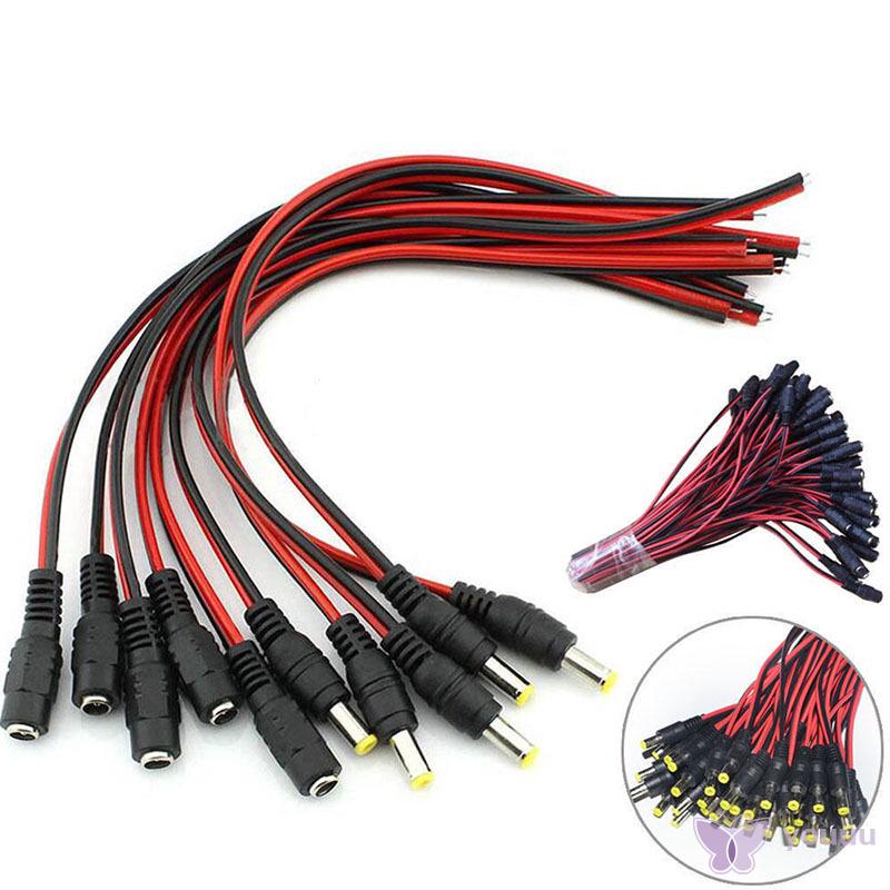 you 12 v dc power 5 . 5x2 . 1 mm pigtail male female สายเคเบิ้ลเสียบกล้องวงจรปิดมีไฟ led 10 ชิ้น