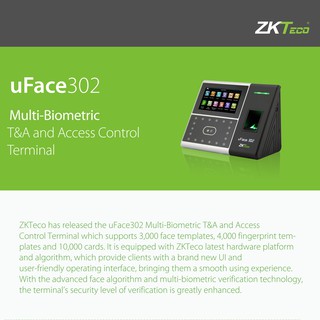 uFace 302 เครื่องสแกนใบหน้าและลายนิ้วมือ เพื่อบันทึกเวลาทำงาน รุ่นใหม่ สมรรถนะสูง จอสัมผัสใช้งานง่าย