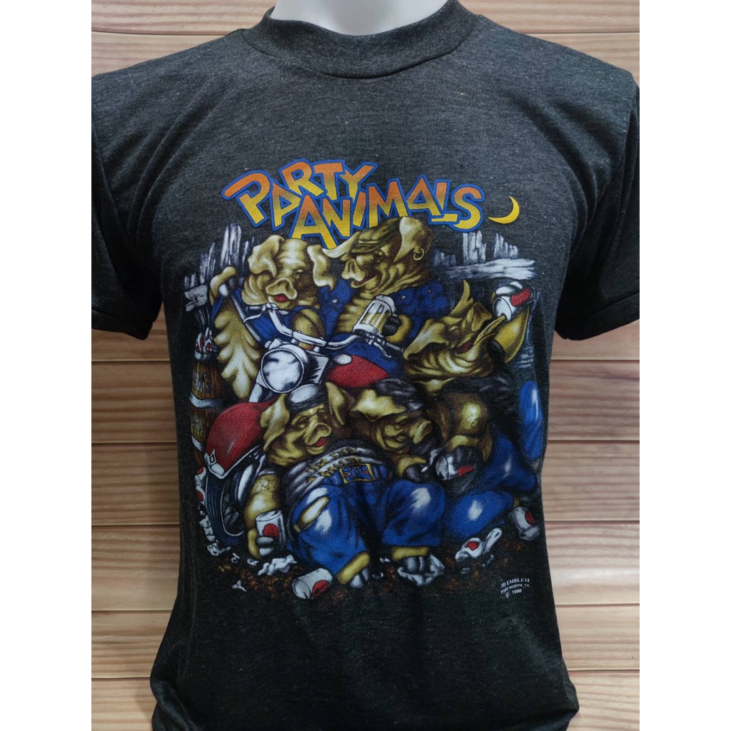 เสื้อ3d ลายหมู PARTY ANIMALS ผ้าทรายเทาดำคอกลม