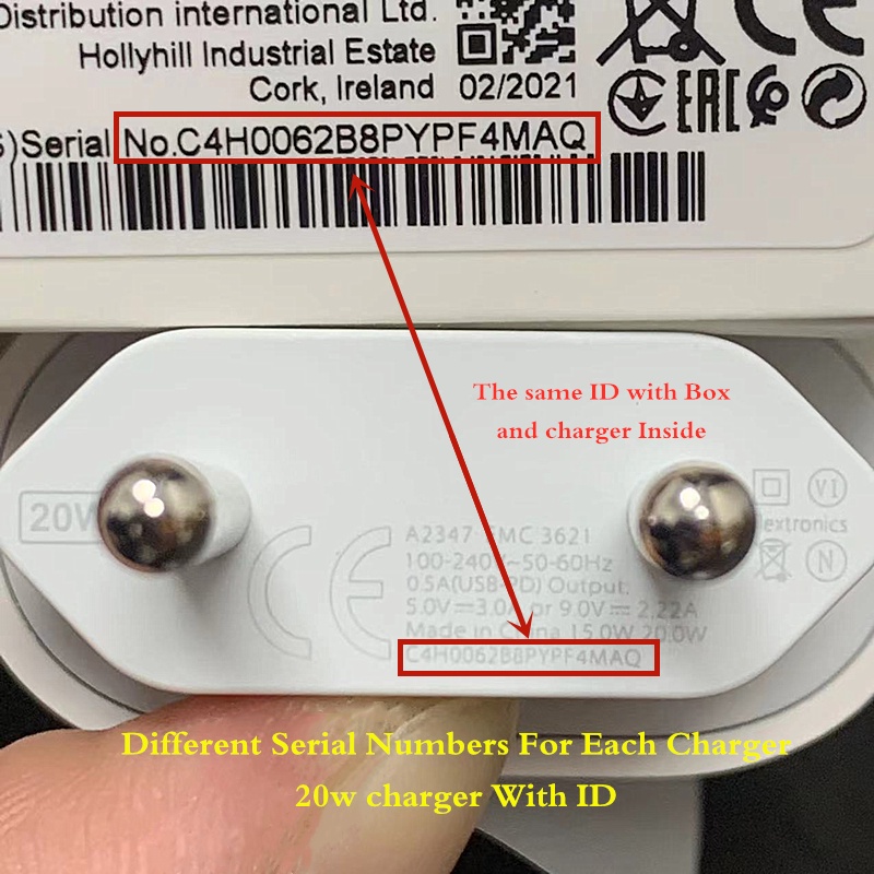 10Pcs/Lots With Genuine ID 20W Charger Fast PD Charger A2305 A2347 9V 2.22A For iPhone 13 11 12 Pro 