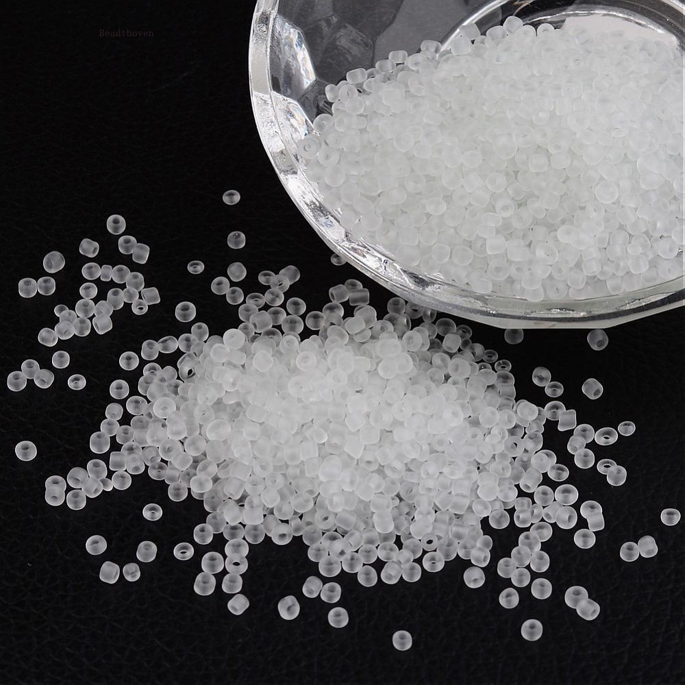 Beadthoven 3304pcs 12/0 Frosted Round Glass Seed Beads  White  Size: about 2mm in diameter  hole:1mm  about 3304pcs/50g