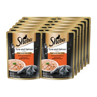 ชีบา เพาซ์ อาหารแมว ชนิดเปียก รสปลาทูน่าและแซลมอน 70 กรัม x 12 ซอง อาหารแมว Sheba Pouch Cat Food Tuna and Salmon Flavor