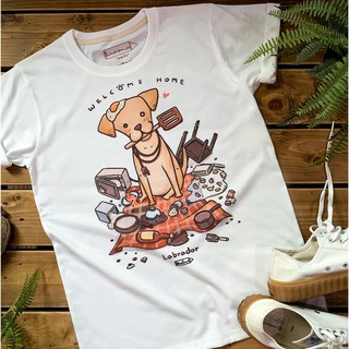 Labrador retriever " welcome home " t-shirt เสื้อยืด สีออฟไวท์ ลายน้องหมา ลาบาดอร์