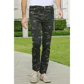 Golden Zebra Jeans กางเกงลายทหารสีเขียว ผ้ายืดขากระบอกเล็ก (Size เอว 28-34)