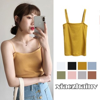 Xiaozhainv สายเดี่ยว เสื้อผ้าลำลอง Slim สีพื้นเรียบง่าย