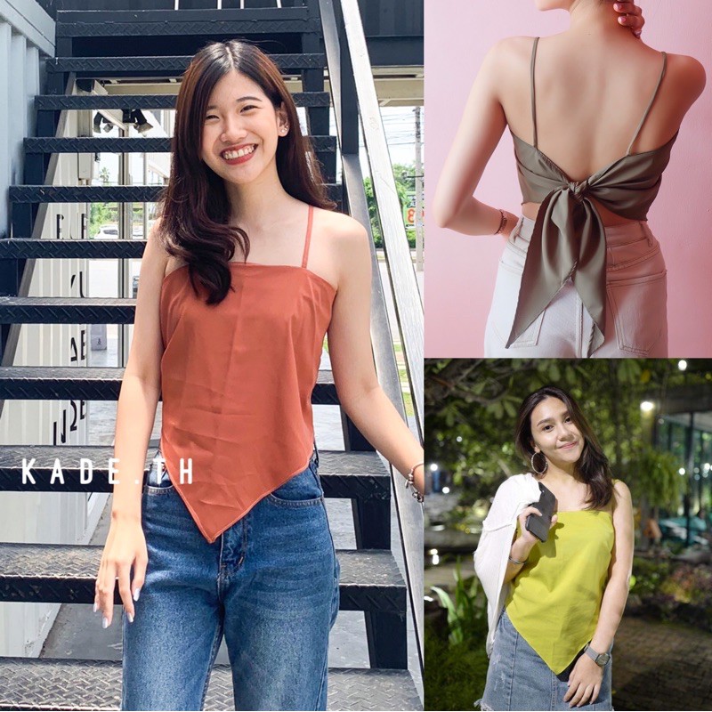 Hot สายเดี่ยวดีไซน์สามเหลี่ยมผูกโบว์หลัง พรีเมี่ยม อกฟรีไซส์ เซ็กซี่มากกกก