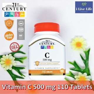 วิตามินซี C 500 mg 110 Tablets - 21st Century ช่วยเสริมภูมิต้านทาน ให้ร่างกายแข็งแรง